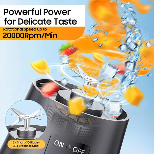 YE-01 Portable Juicer Blender 6-Blade, USB Rechargeable Smoothie Maker with Built-In Bottle, Personal Fruit Juice Machine & Protein Shake Mixer for Home, Travel & Gym (Multicolor