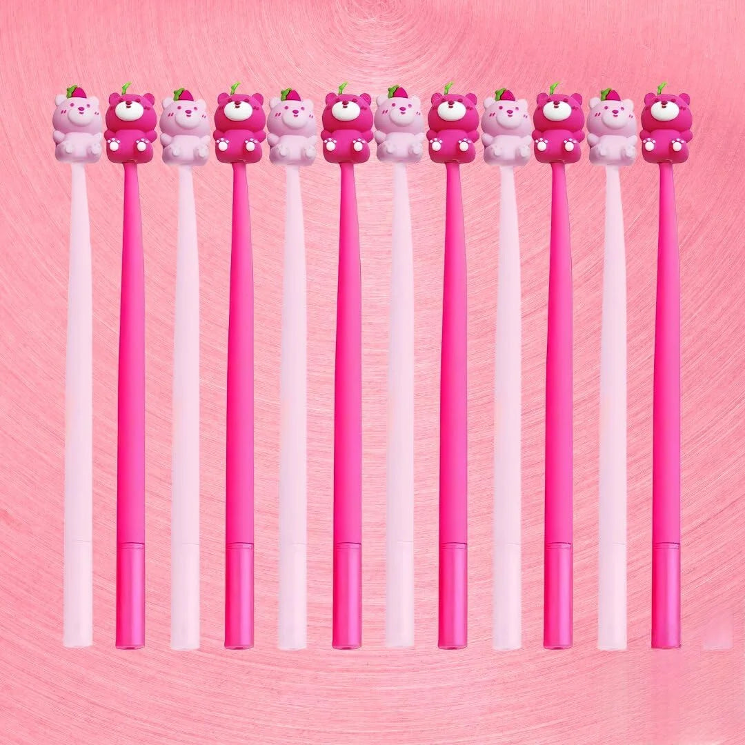 KK-7244 Strawberry Bear Gel Pen – Silicone Gel Pen for Smooth Writing with Cute Topper