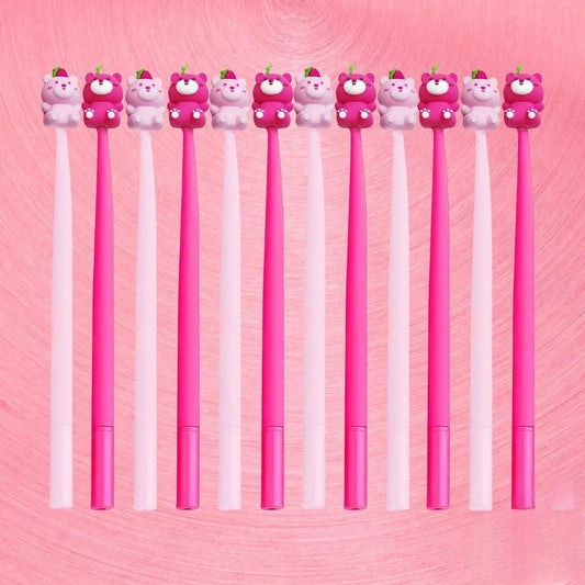 KK-7244 Strawberry Bear Gel Pen – Silicone Gel Pen for Smooth Writing with Cute Topper