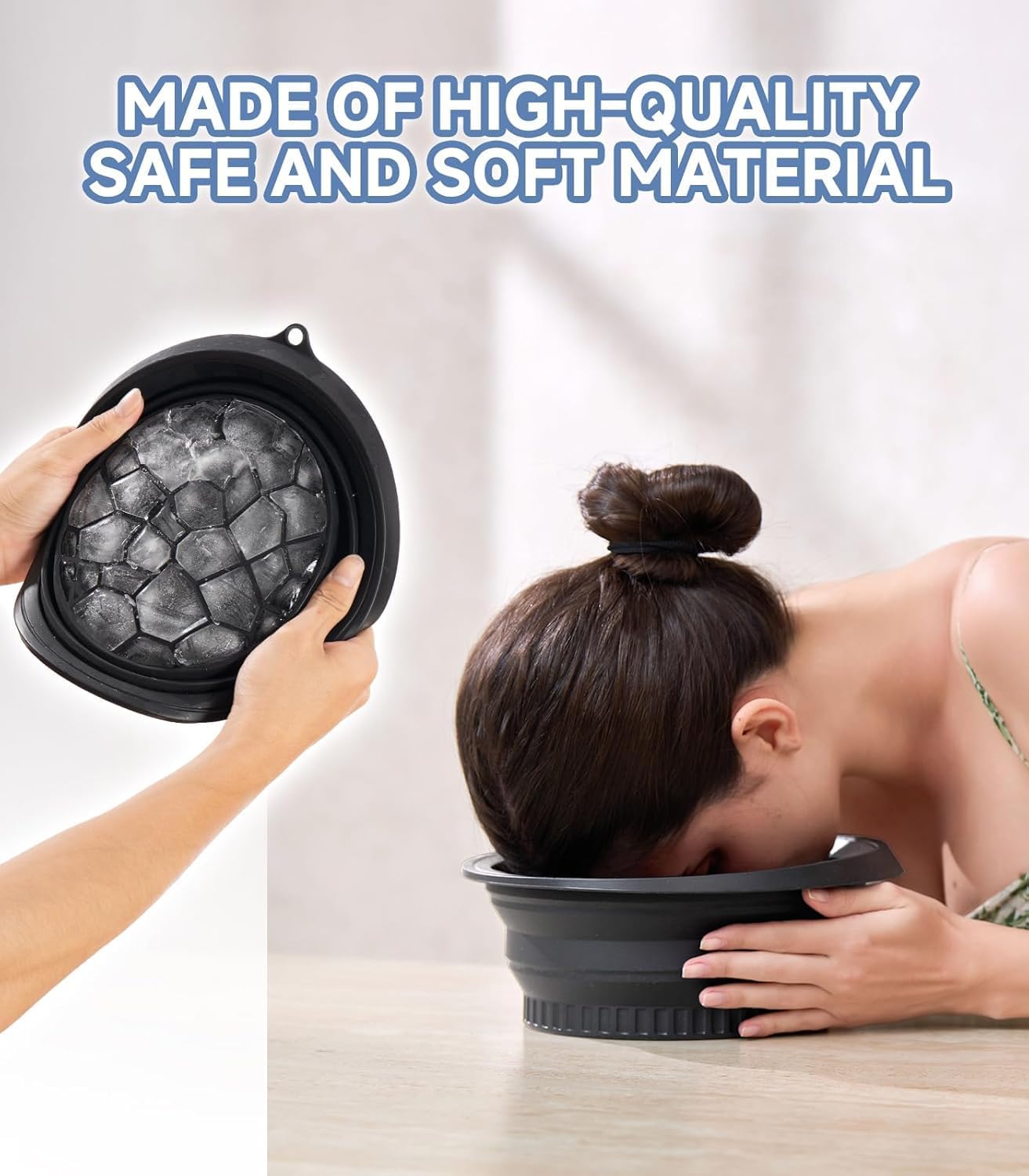 20577 Face Bowl for Ice with Built-in Ice Tray – Collapsible Silicone Facial Ice Bath Bowl for Cold Plunge Therapy