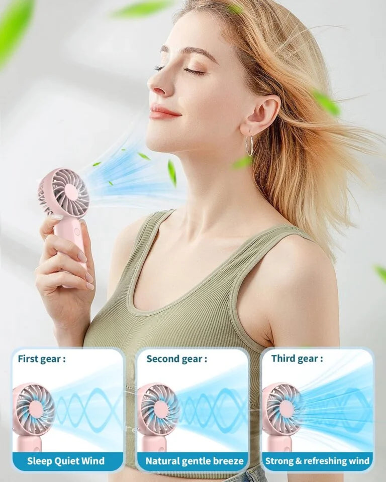 20040 Mini Handheld Fan, Powerful 3 Speed Personal Portable Fan, USB Rechargeable Hand Fan Cute Small Electric Fan for Makeup Travel Camp Shopping Indoor Outdoor