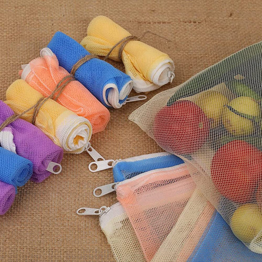20372 {Pack of 4} Multi Purpose Fridge Storage Bags for Fruits and Vegetables, Reusable and Washable Produce Net Bags