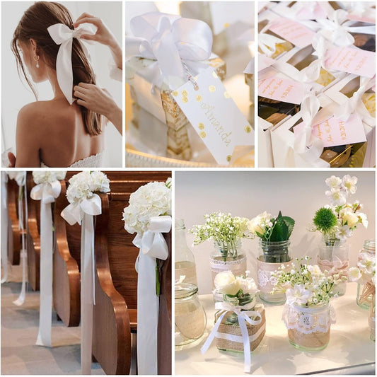 6098 ( 5 pcs ) 1 inchwhitee Satten Ribbon