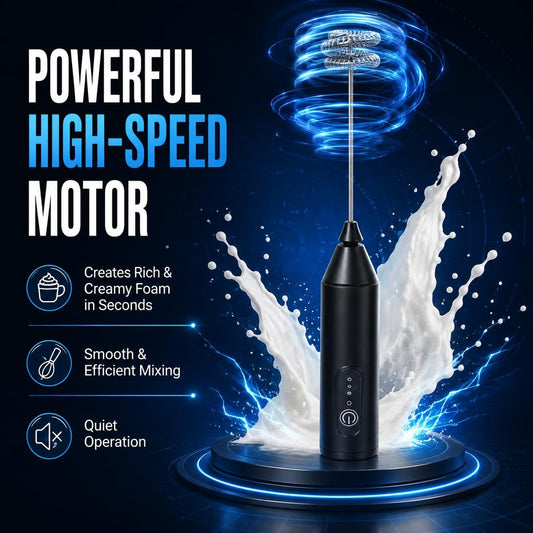 YN-999 Rechargeable Milk Frother, 3-Speed Electric Coffee Beater & Hand Blender with Dual Spring Whisk | Type-C Fast Charging for Latte, Cappuccino & Matcha