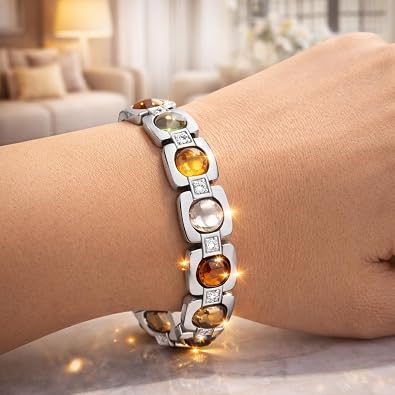 21166 Crystal Bracelet for Men & Women | Pyrite Citrine Tiger Eye Aventurine Quartz Hematite Stone Bracelet | Anti Tarnish Silver Color Prosperity Gift