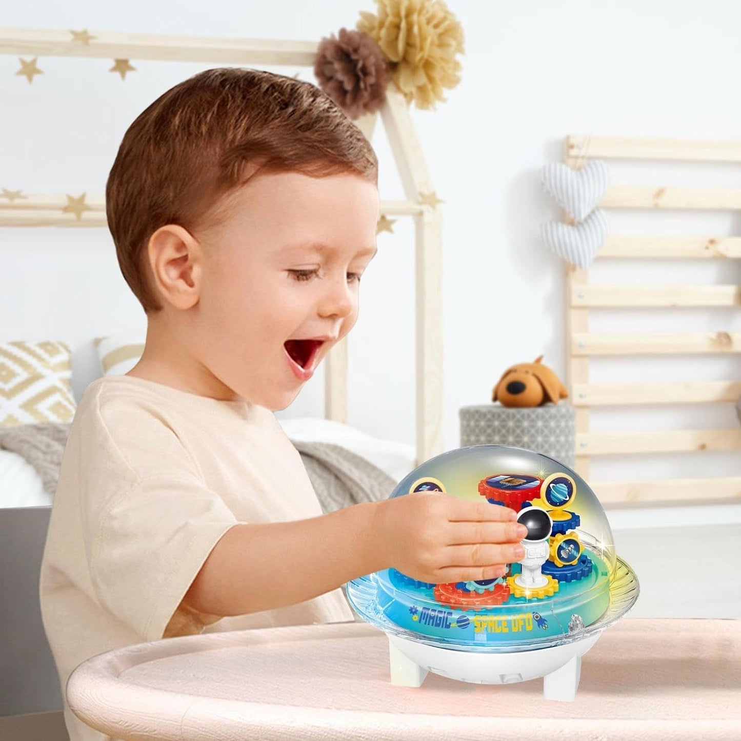 ZR181 Universal Spaceship Model Transparent moving Gears UFO With Light & Sound for Children