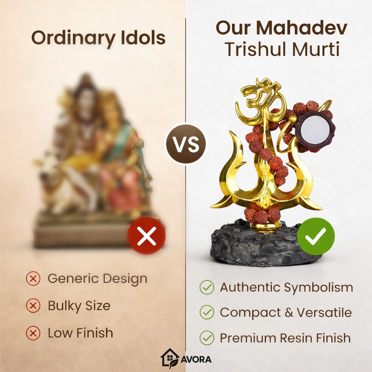 21109 Resin Mahadev Trishul Murti for Home Temple, Car Dashboard & Office | Compact Lord Shiva Idol for Puja, Meditation & Spiritual Decor | Shiv Showpiece 8.5×6.5×11 cm