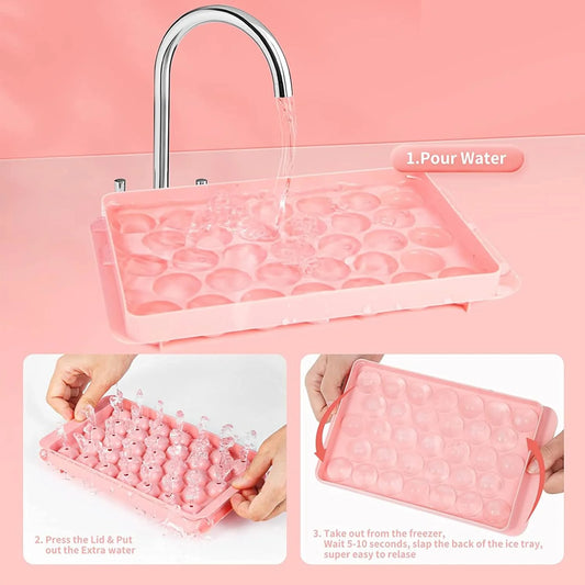 10310 Silicone Ice Cube Trays, Round Silicone Ice Cube Tray with Lid, 33 Compartments Ice Cube Tray for Freezer, Cocktails, Whisky, Tea and Coffee