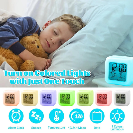 11258 Colour Changing LED Digital Alarm Clock with Date, Time -Multicolor