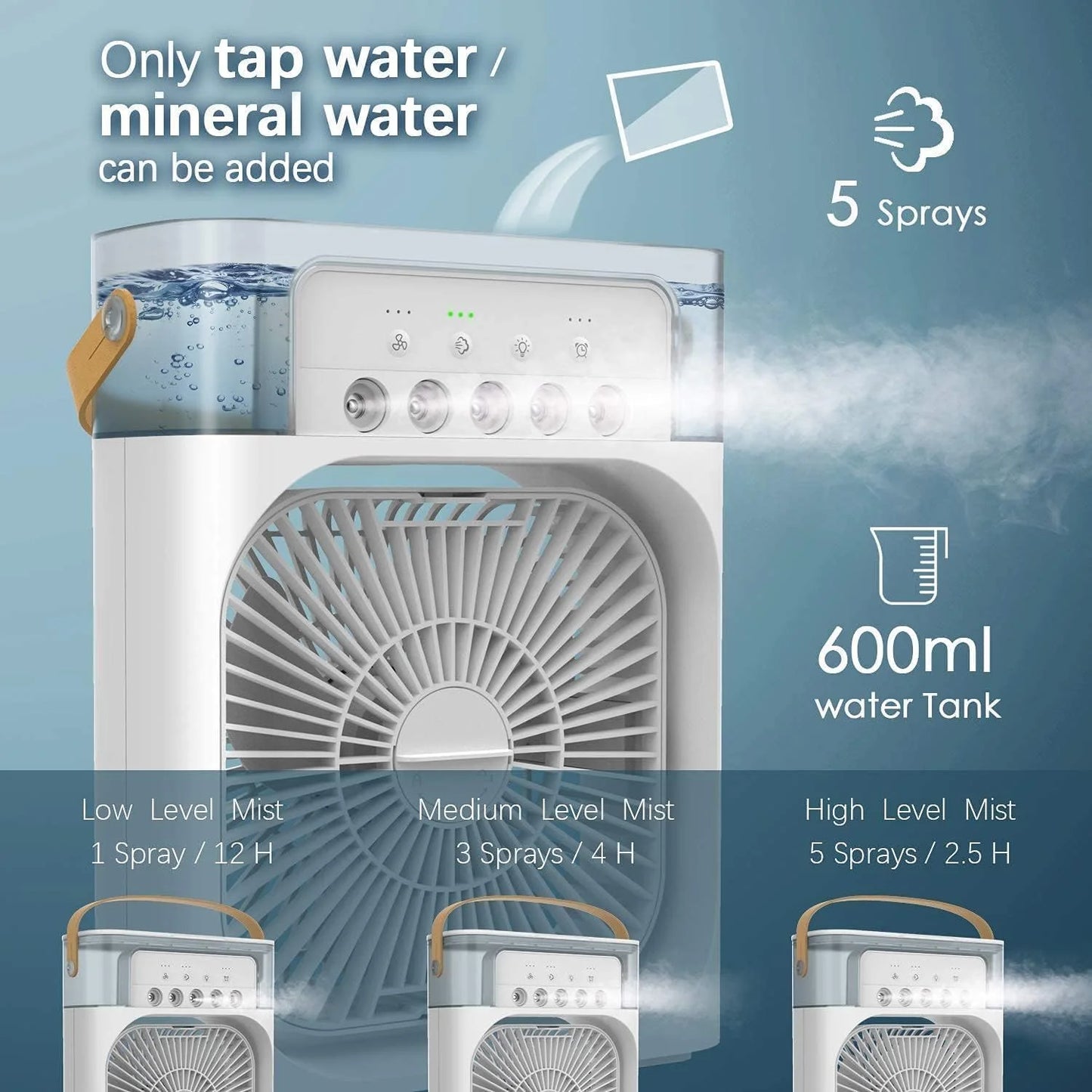 4766 Portable USB Air Cooler Fan with Ice Chamber, 4-in-1 Mini AC, Humidifier & LED Light – for Home, Office, Travel