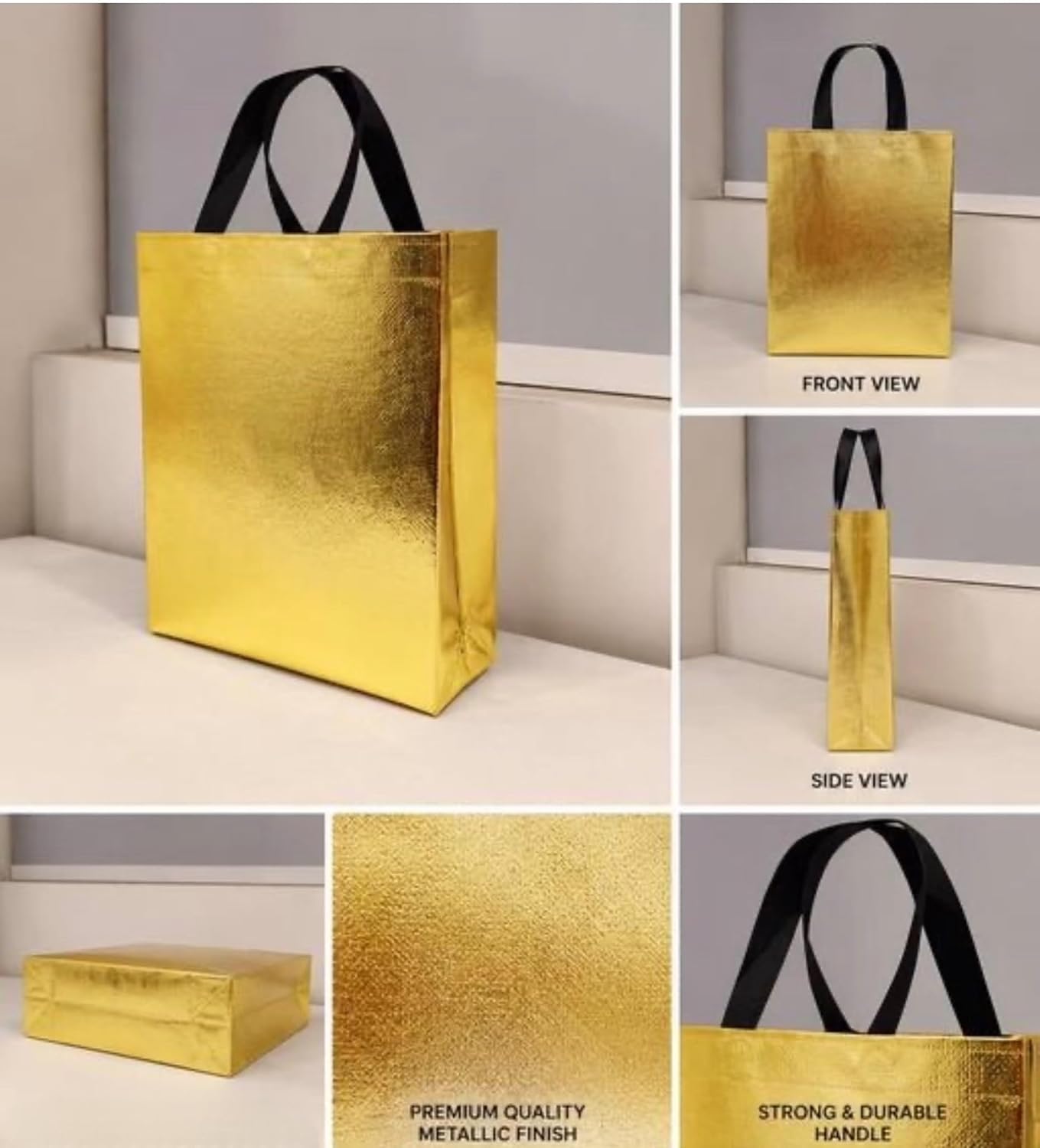 21361 JOURNEY JOY FABRIC GLOSSY GOLDEN MEDIUM BAGS FOR GIFTING, BIRTHDAY PARTIES, WEDDING, PARTIES