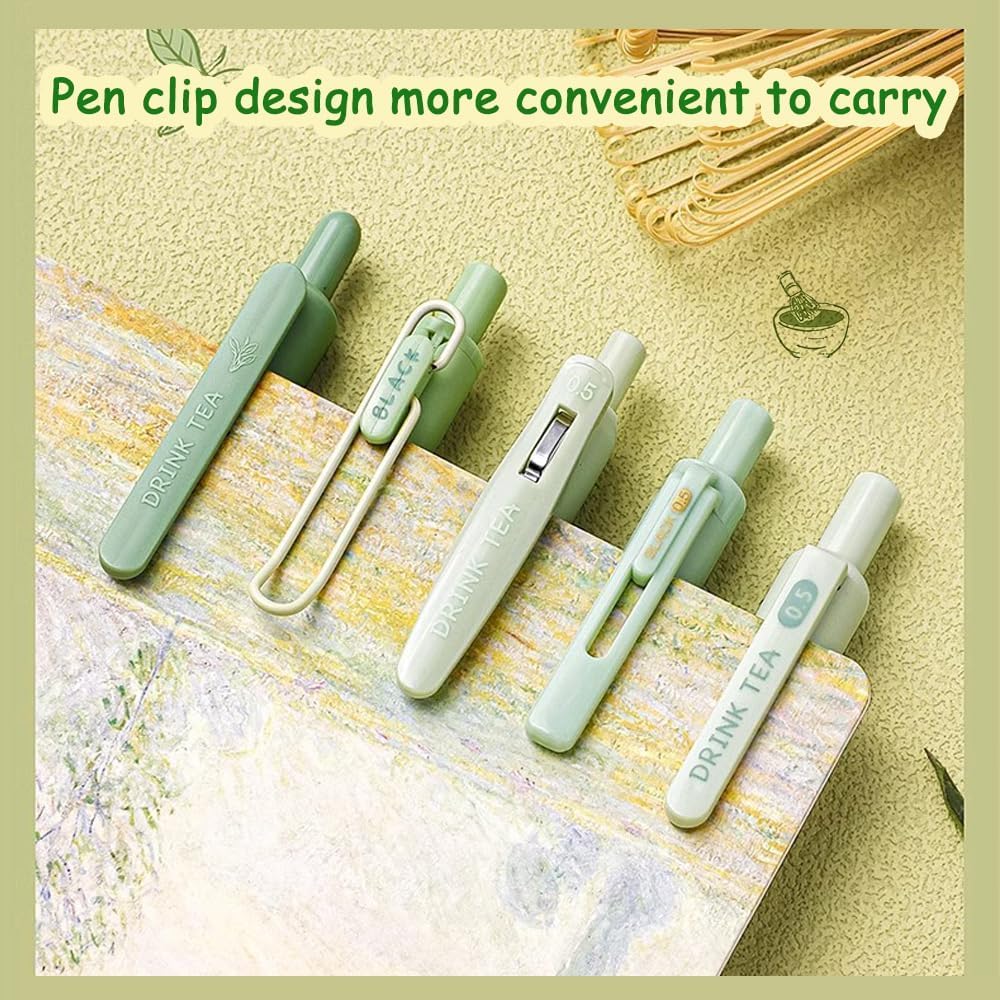 CK-PE-12 {5Pcs} Soft Grip Gel Pen Set 0.5mm Fine Tip Smooth Writing Pens Cute Aesthetic Pink Or Green Gel Pens for School College Office Journaling Gift for Kids