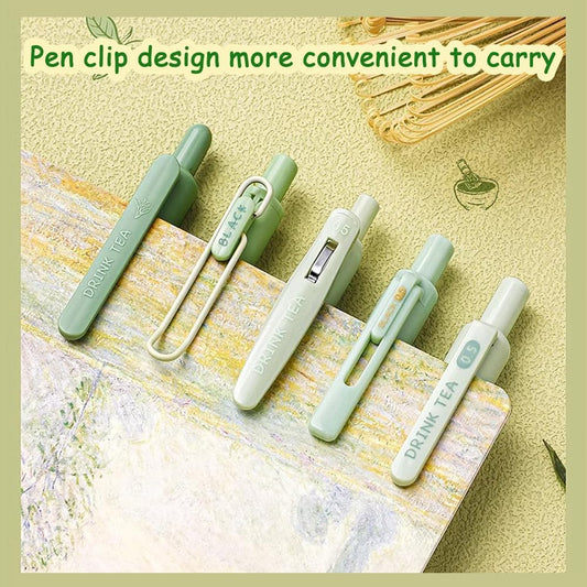 CK-PE-12 {5Pcs} Soft Grip Gel Pen Set 0.5mm Fine Tip Smooth Writing Pens Cute Aesthetic Pink Or Green Gel Pens for School College Office Journaling Gift for Kids