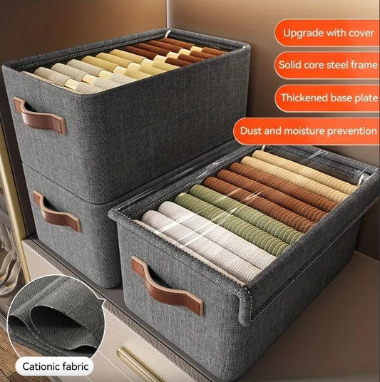 21093  Fabric Cloth Wardrobe Storage Organizer Box with Lid Handles Foldable Metal Frame with Rectangular Shelf Cloth Storage for Pants, Jeans, and Sweaters Size:47 x 28 x 20cm