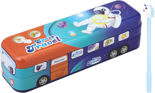 B-567-28 Random Design School Bus Metal Pencil Box for Kids