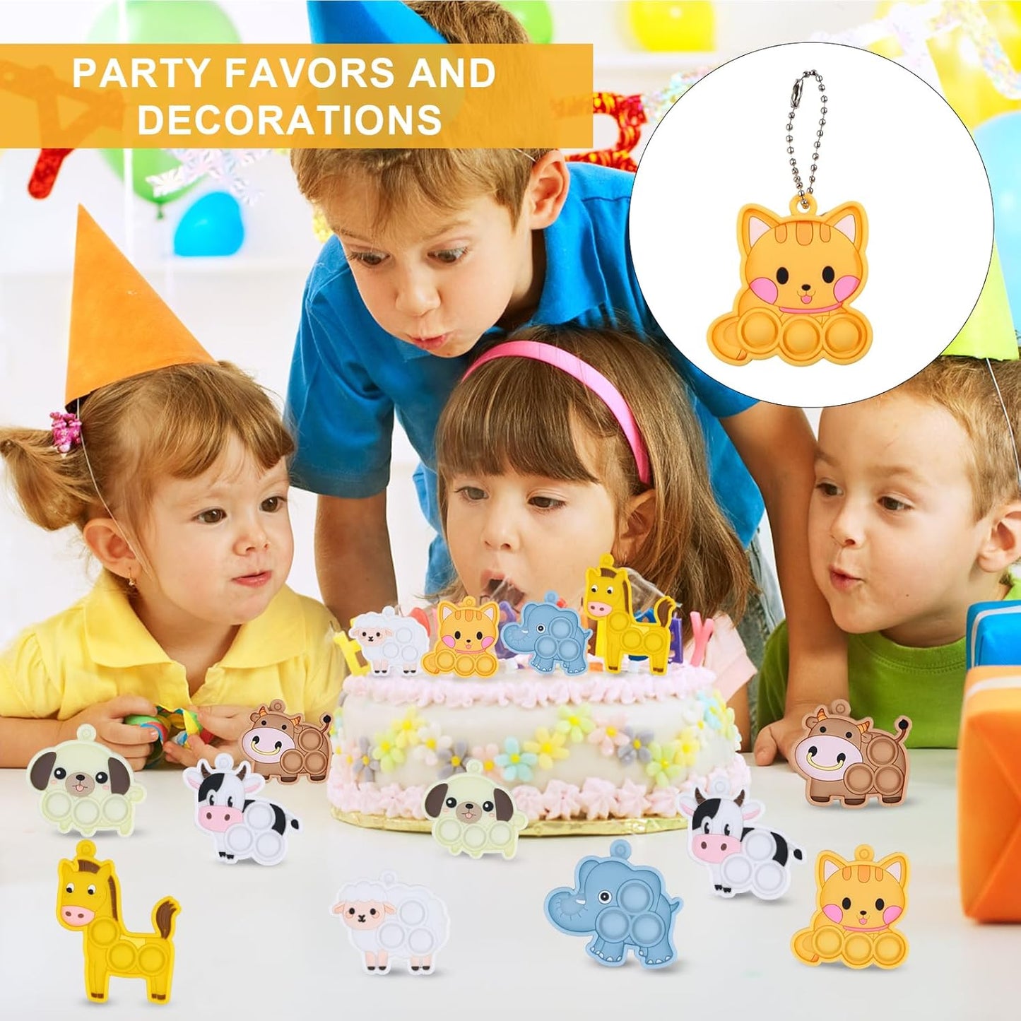 20821  Animal Pop Fidget Toys Party Favors, Silicone Animal Fidget Sensory Toys Soft Keychain Bubble Popping Toy {Random Design}
