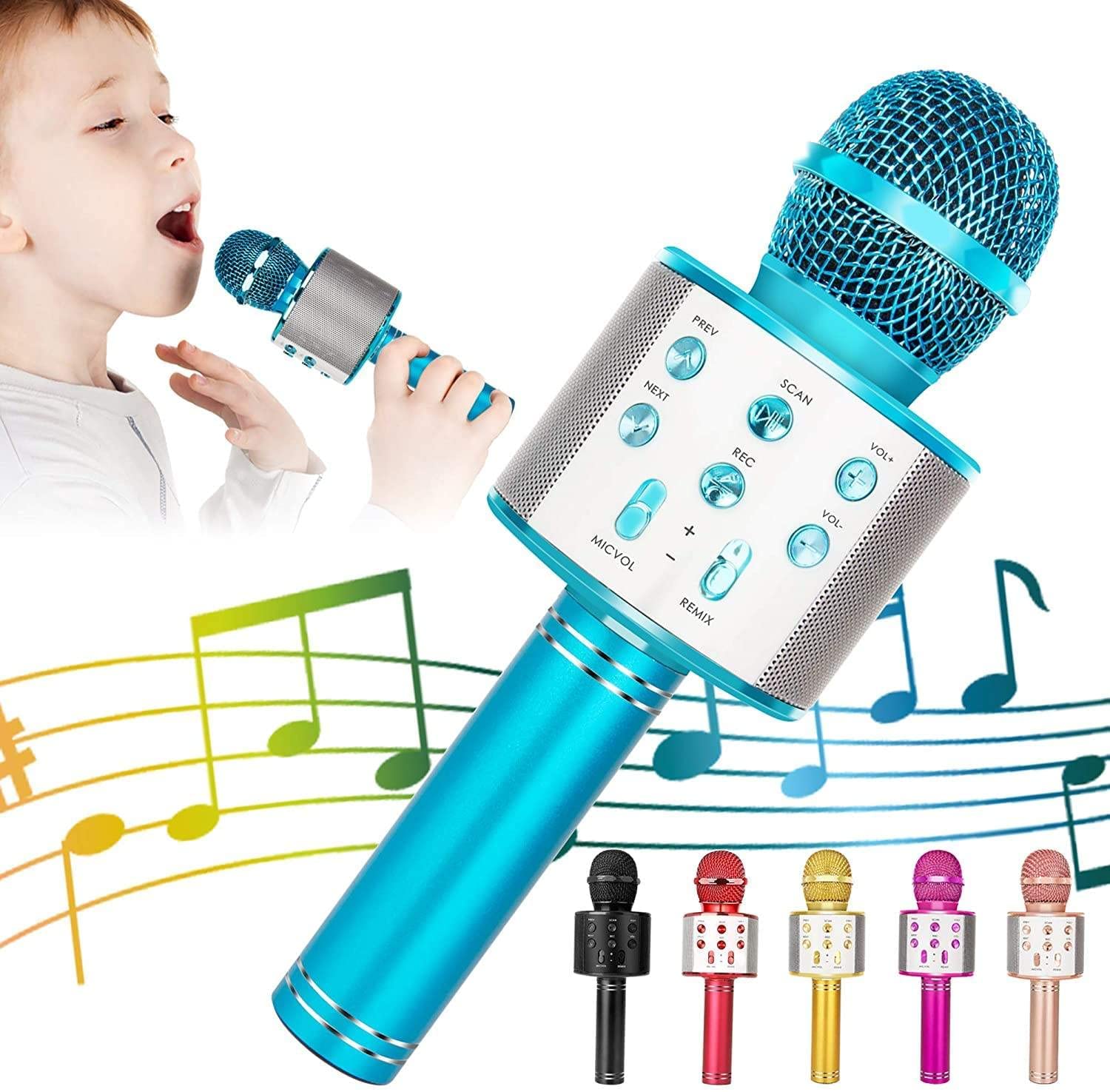 60065 Portable Recording USB Wireless Karaoke Microphone Mini Speaker Headphone Dynamic Mike Kids KTV Mic (Multicolor)
