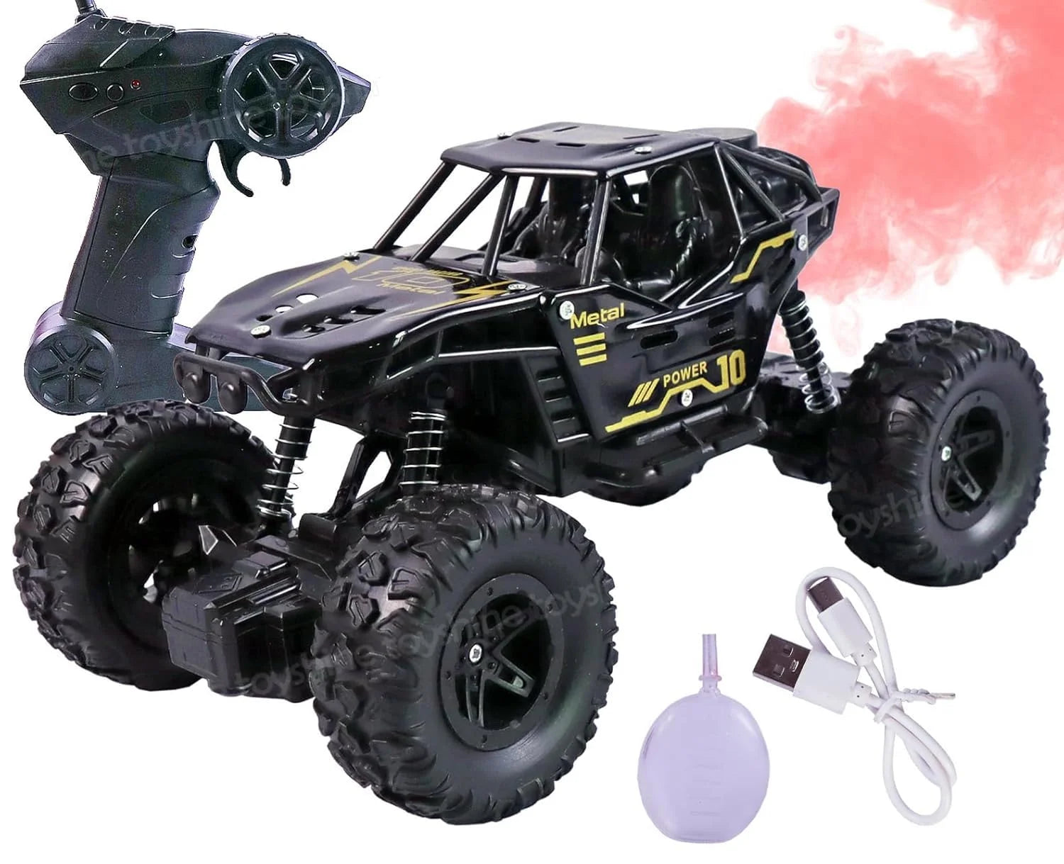 ITW-2036 Rechargeable Rock Crawler Monster RC Truck with Booster Spray Function All Terrain Stunt Racing Indoor Outdoor Toy Car – Black