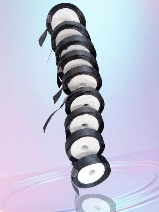 20038 { Pack of 10 } Pcs 1/2 Inch Black Satin Ribbon 10 Mtr Each Decoration, Gift Wrapping, Multi-Purpose Use