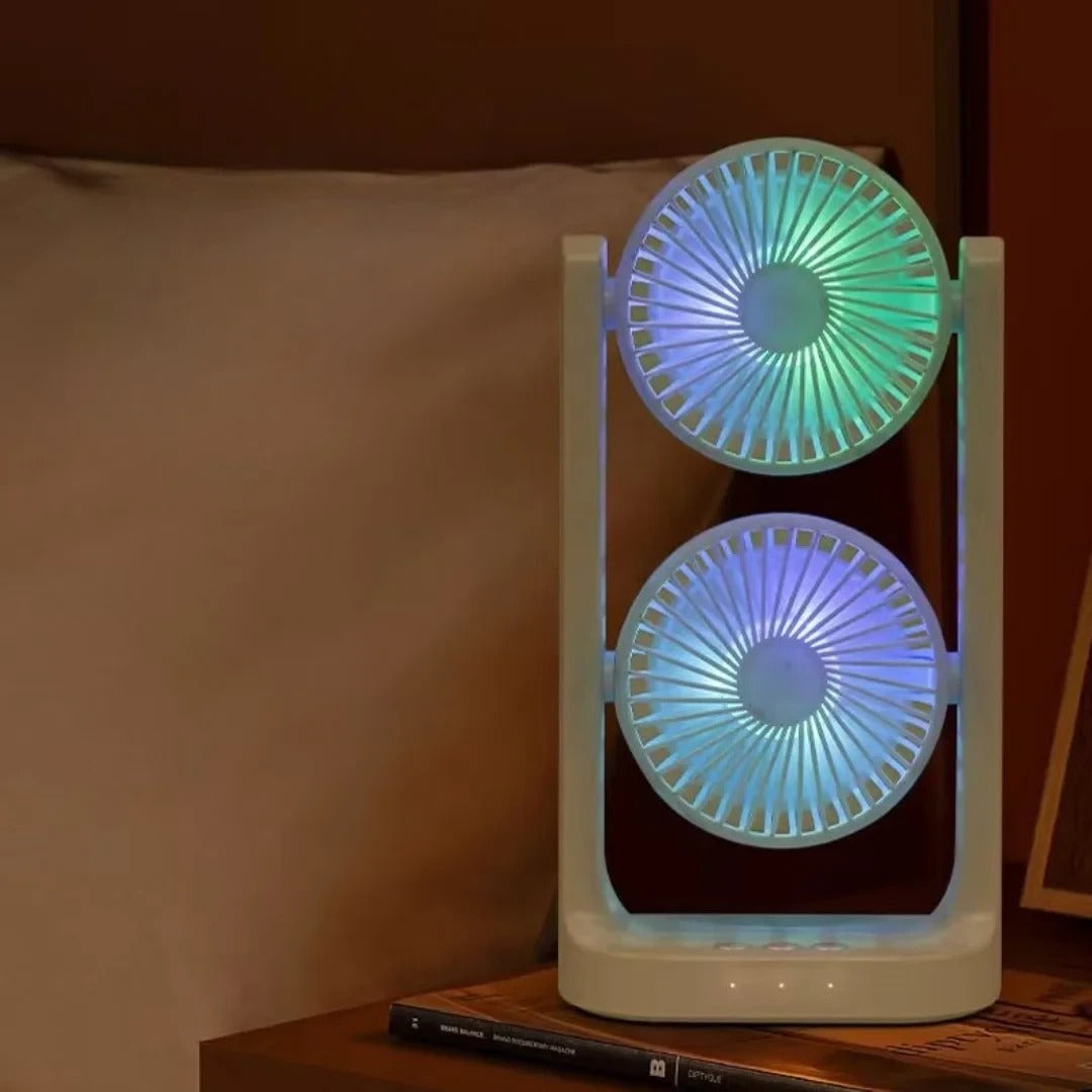 20177 360 Degree Rotation Illuminated Dual Desktop Fan with 3 Speeds