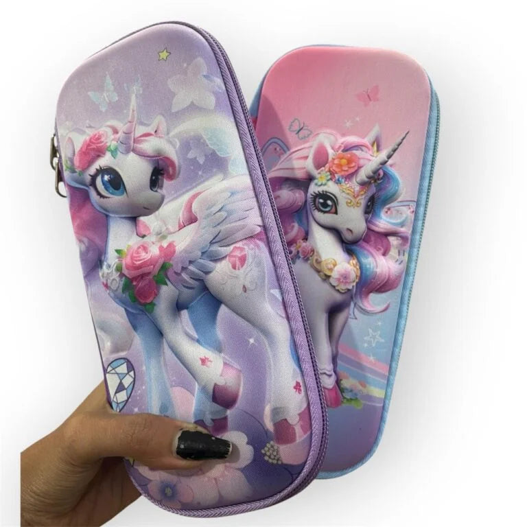 11344 3D Unicorn Cover Large Capacity Pencil Case Compass with Compartments School Supply Organizer for Students Stationery Box Cosmetic Zip Pouch Bag