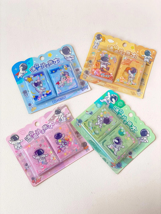 BA-7022 Cute Glitter Mini Diary 2 Set for Kids  Pocket Notebook | Gift for Girls & Boys | Pink Stationery Set {Random Design}