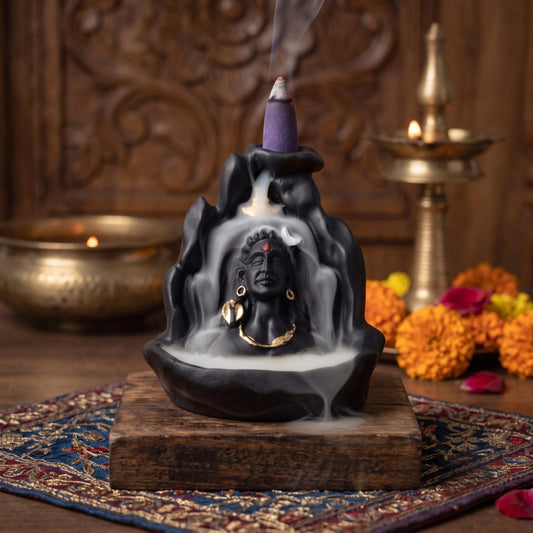 Lord Adiyogi Shiva Statue with Incense Folder, Mahadev Murti for Mandir, Home/Office Decor with Free 10 Incense Cones