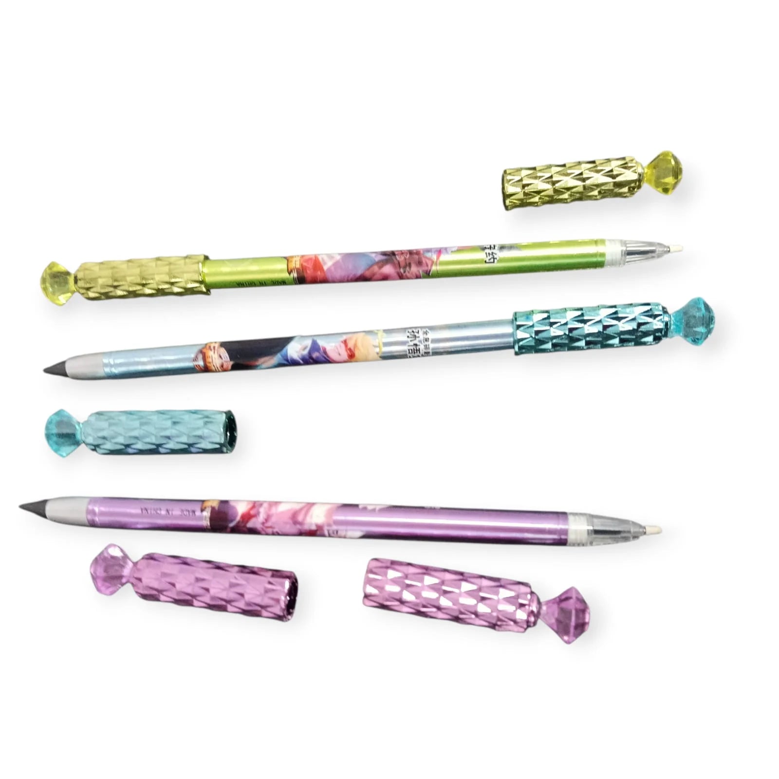 10679 {12 Pcs} 2 in 1 Colorful Diamond Rollerball Pen and Pencil for Kids