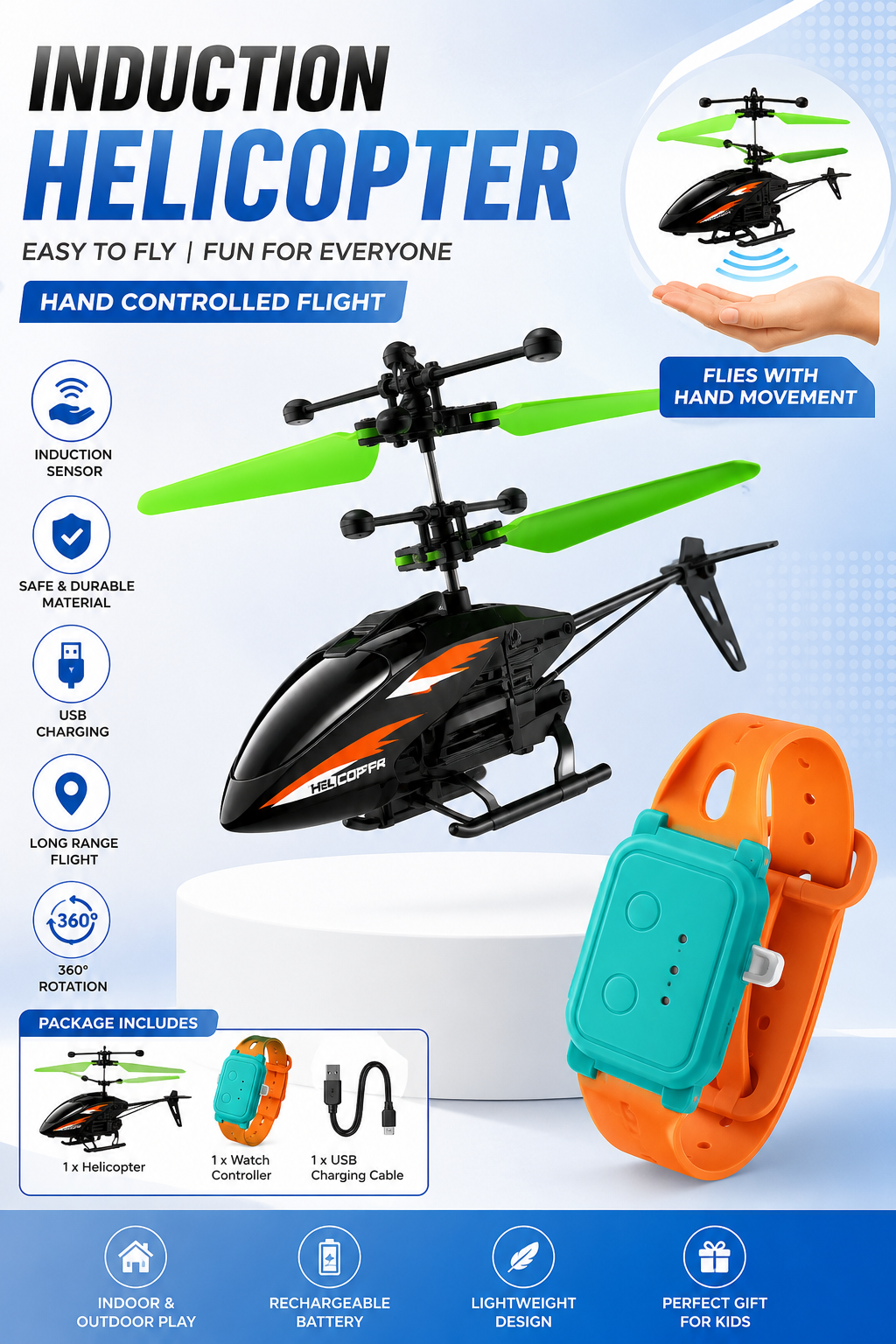 20588 Remote Controlled Helicopter With Unbreakable Blades, Hand Sensor Heli Watch
