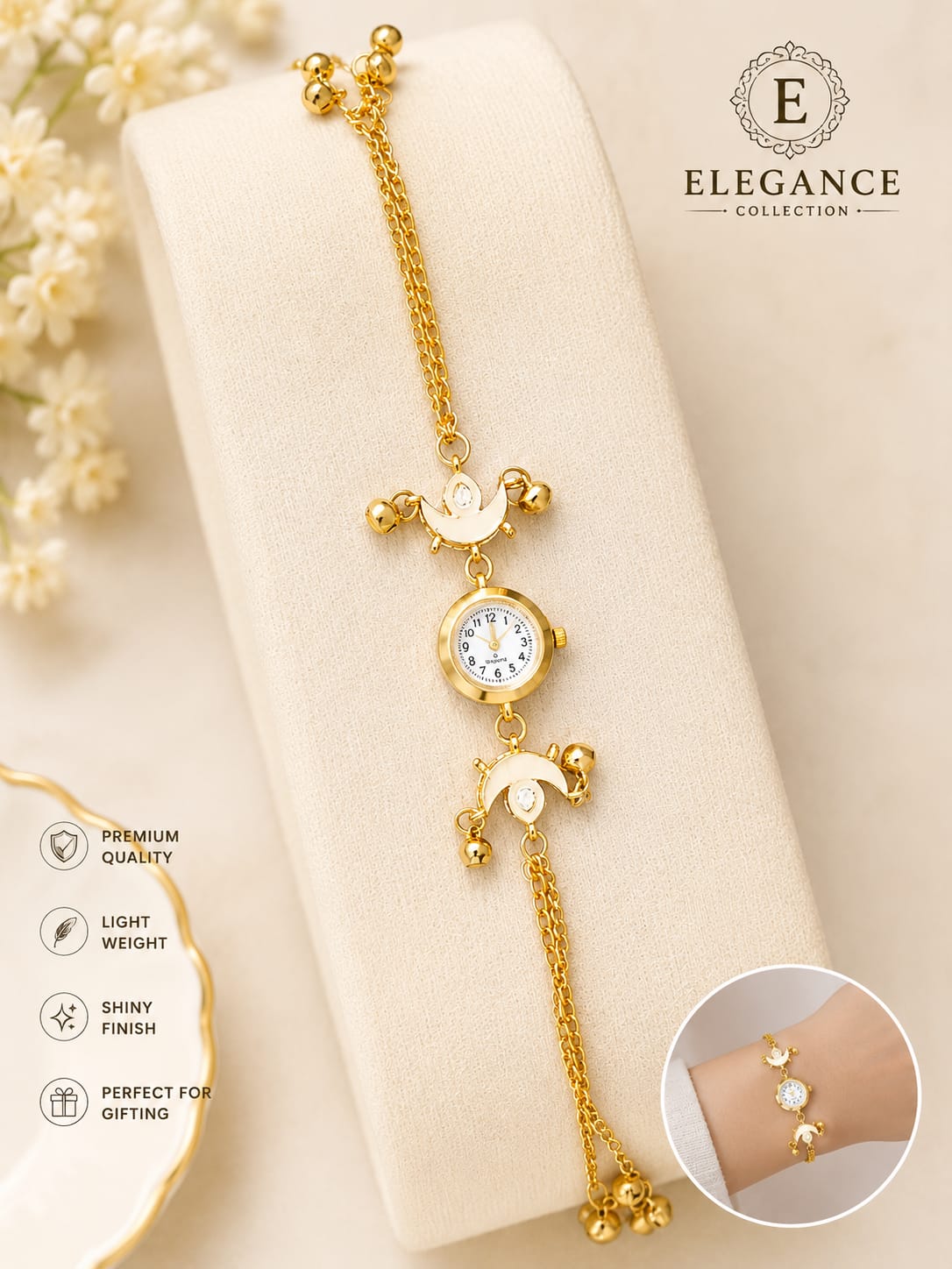 20824 Women Gold Plated Kashmiri Bracelet Watch with Stone Studded Adjustable Chain for Girls & Women
