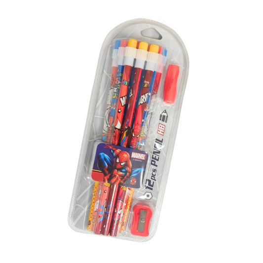 MWYX0101 Spider man12 Pcs Pencil with top Eraser, Sharpener and Pencil Grip for Kids