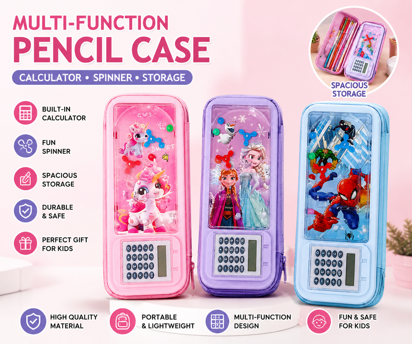 1881117 Calculator Plastic Pencil Box , With Game On top Cover - Pouch {Random Design}