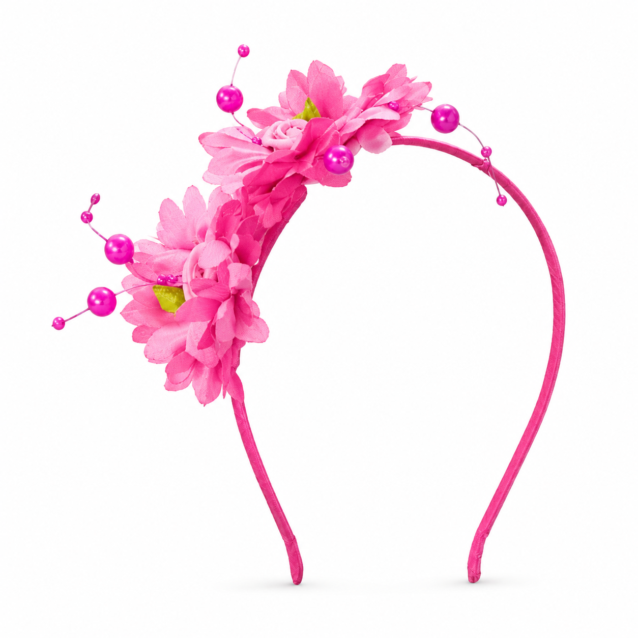 20901 {Pack of 12} Floral Pearl Hair Band for Girls (Red, White & Pink)
