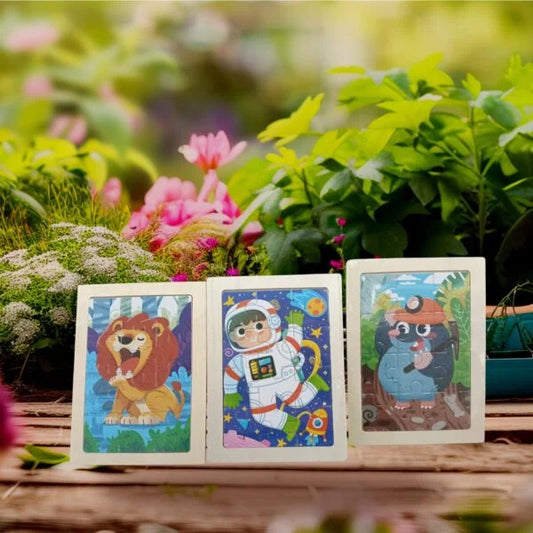 20030 12 Pieces Wooden Jigsaw Tetris Puzzle Kids Cartoon Animal Vehicle Puzzles Games