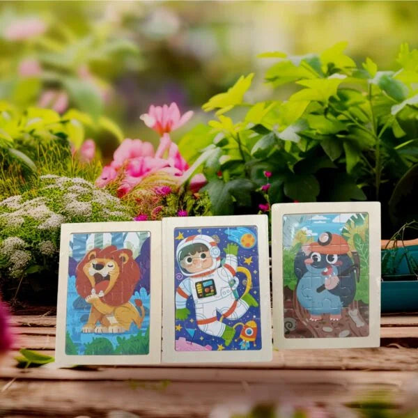 20030 12 Pieces Wooden Jigsaw Tetris Puzzle Kids Cartoon Animal Vehicle Puzzles Games