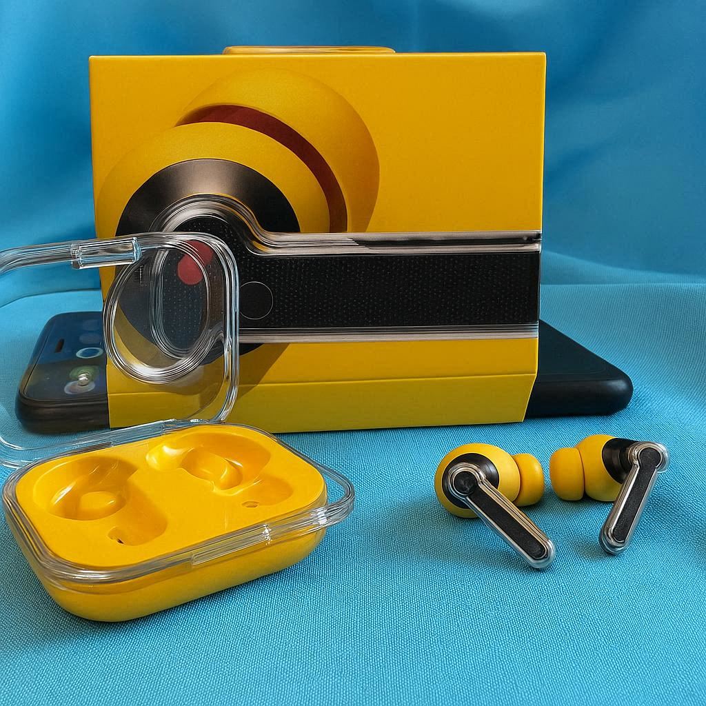 20432  Wireless Earbuds, 45dB Hybrid Noise Cancelling, Hi-Res Audio, Advanced Equaliser, Dual Connect, 6 Mics, 42.5H Playtime, Bluetooth Yellow