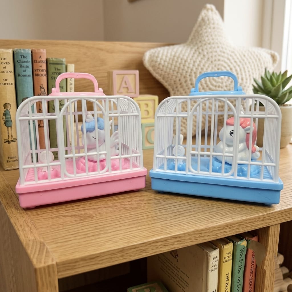 20762 Portable Unicorn Cage Toy for Kids, Cute Mini Unicorn Playset with Music Battery Operated Carry Handle, Gift for Girls & Boys {Random Color}