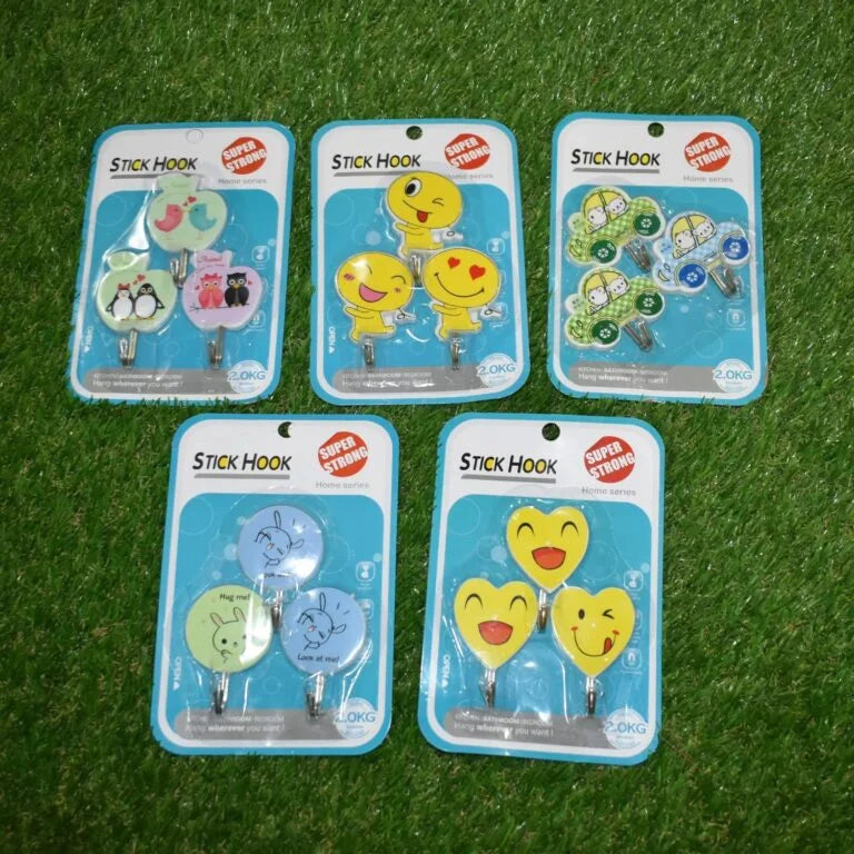 5028 (12 pkts) Self-Adhesive Wall Hooks, Cartoon Theme 3 x 12 pkts =36 hooks