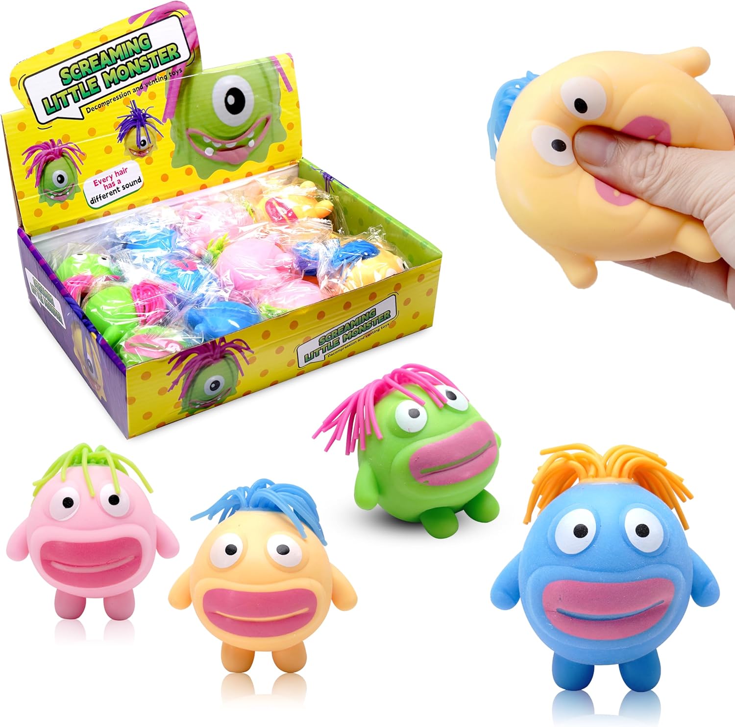 10728 { 3 Pcs } Stretchy Squishy Monster Stress Relief Ball Pulling Hair Squeezable Funny Squish Toy for Kids Birthday Gifts Party