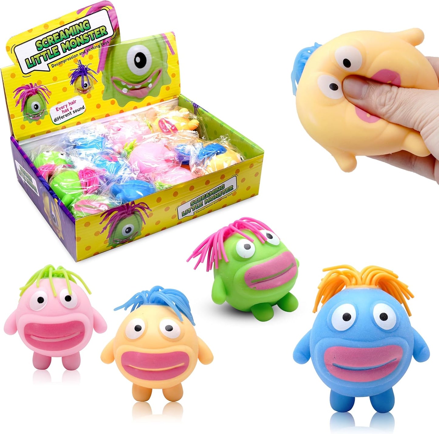 10728 { 3 Pcs } Stretchy Squishy Monster Stress Relief Ball Pulling Hair Squeezable Funny Squish Toy for Kids Birthday Gifts Party