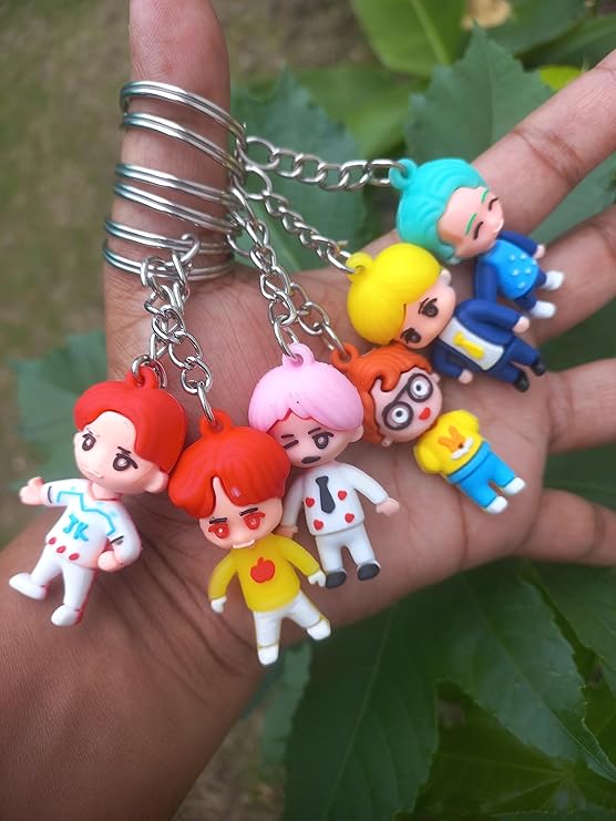 20507  {Pack of 12 }BTS Silicon Soft Rubber Keycahins Multicolored