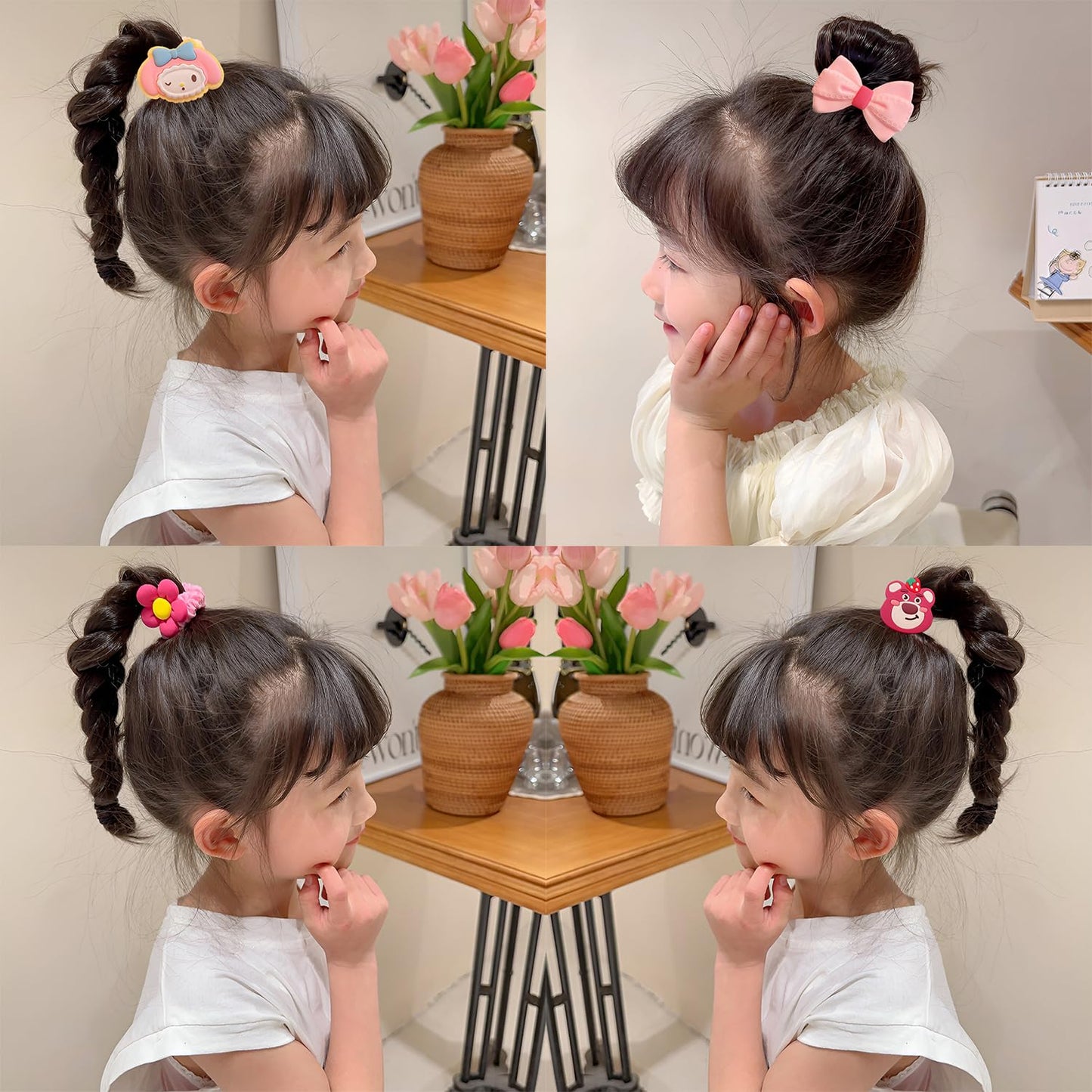 20164 Pack of 5 Hair Tie Rope Set for Girls, Cute Strawberry Bear and Star Dai Bowel Rubber Band Style Hair Accessories (Multicolor)