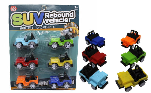 LM-629 {Set of 6} Pull Back SUV Car Toys , Off-Road Jeep & Racer Vehicle Lightweight High-Speed Plastic Body (Multicolor)