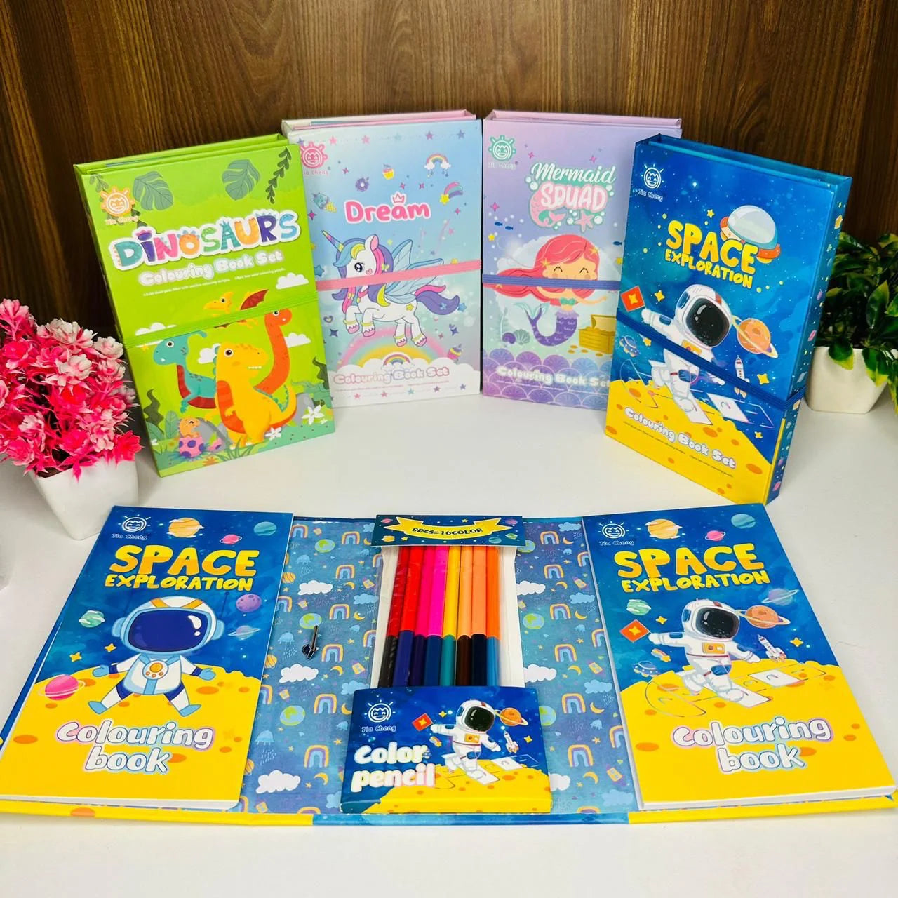 JC-C27003 ( 2 in 1 )Coloring Book Set & Scratch Pad with 8 Dual Color {Random Design}