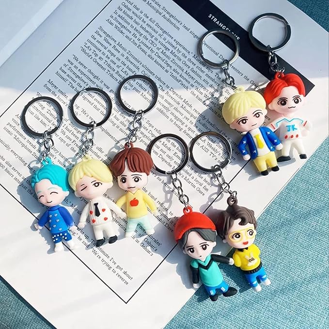 20507  {Pack of 12 }BTS Silicon Soft Rubber Keycahins Multicolored