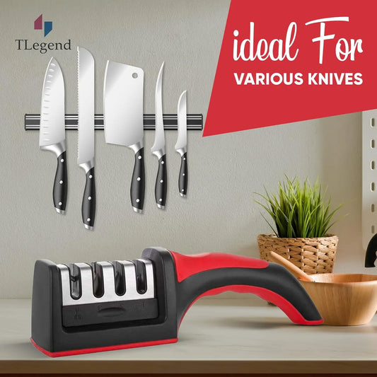Rs-168 Knife Sharpeners for Kitchen Knives, Stainless Steel, 4 in 1 Ergonomic Knife Sharpening Kit