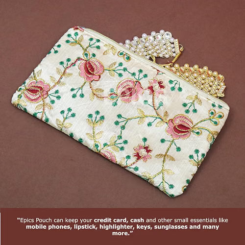 21252 Epics Embroidery Wedding Return Gift for Women | Wholesale Bridal Traveling Potli Bag with Zipper | Shagun Purse for Gifting Haldi & Mehandi