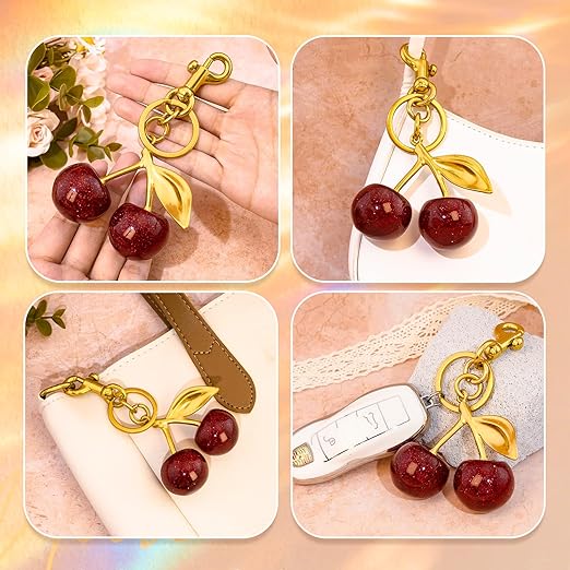 20350 Cherry Bag Charm purse charms Keychain- car cherry accessories keychain gifts for women, Golden, Small
