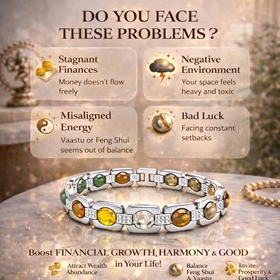 21166 Crystal Bracelet for Men & Women | Pyrite Citrine Tiger Eye Aventurine Quartz Hematite Stone Bracelet | Anti Tarnish Silver Color Prosperity Gift