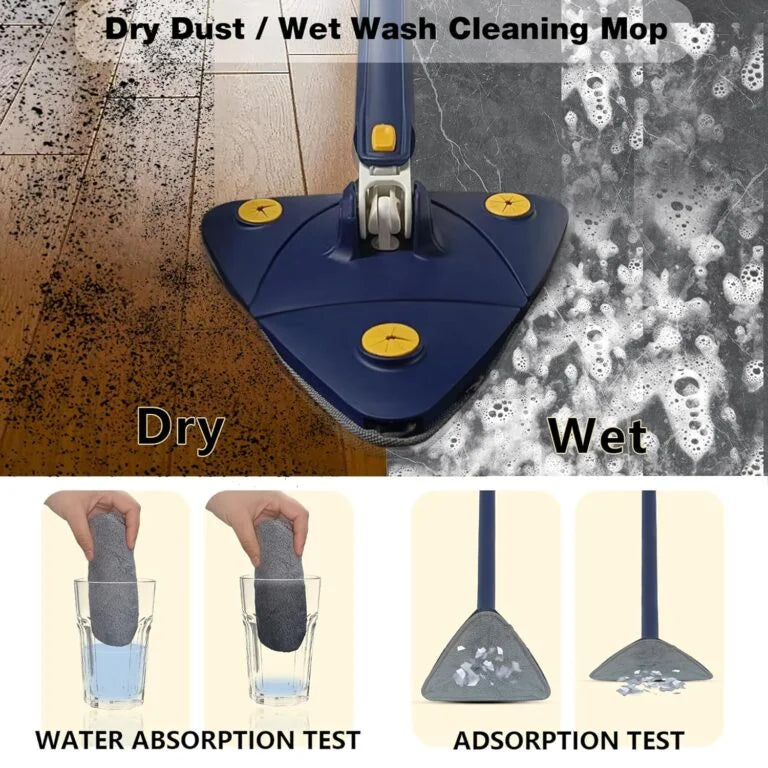 11133 Premium 360° Rotatable Adjustable Triangle Cleaning Mop with Stainless Steel Long Handle Push-Pull Squeezing Cleaning Mop Dry & Wet Mop Floor Windows Ceiling
